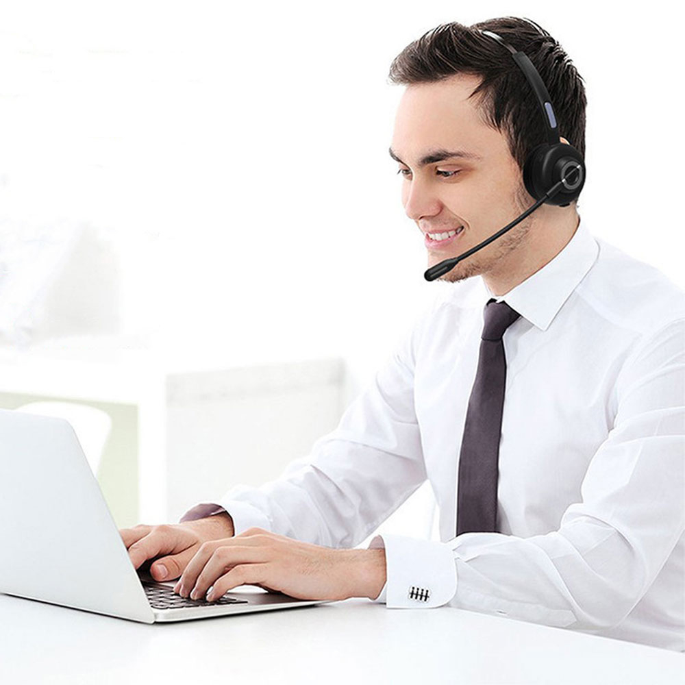 Bluetooth 5.0 Single On-Ear Kopfhörer Office NC Headset mit Dockingstation - Schwarz