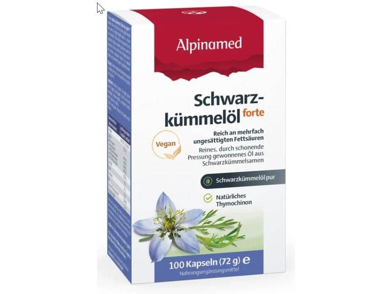Alpinamed Schwarzkümmelöl 100 Kapseln Vegane Nahrungsergänzung mit Omega-6-Fettsäuren