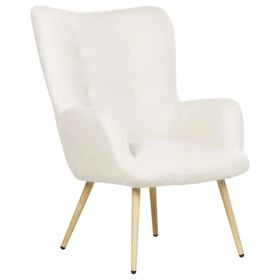 VEJLE II- Fauteuil met hocker - Wit - Bouclé