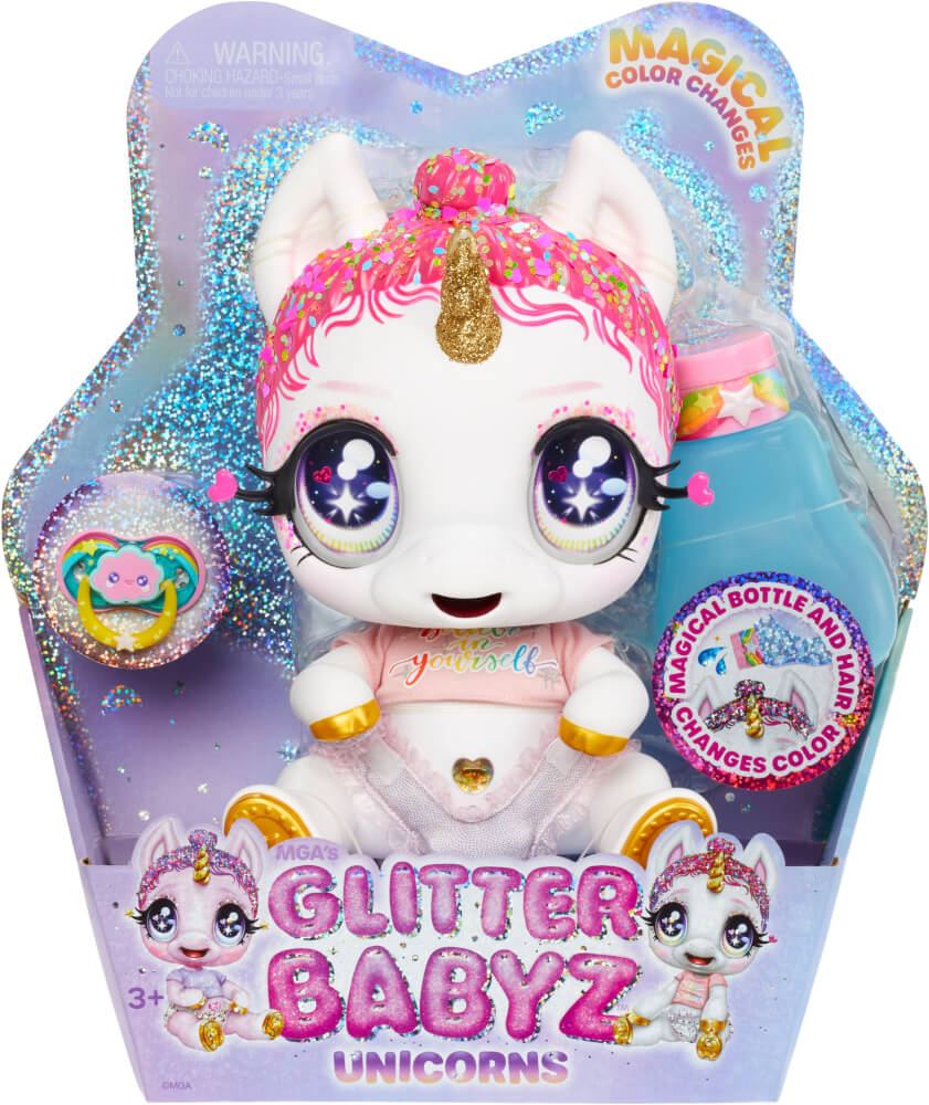 Glitter Babyz Unicorn Doll- White Rainbow  (Lunita Sky)