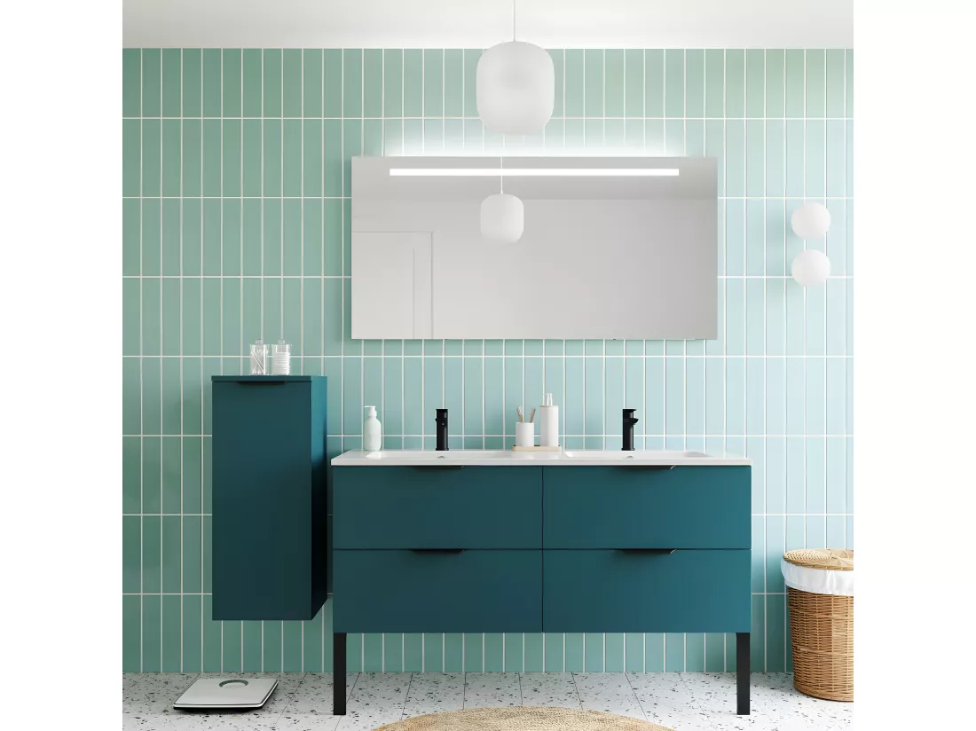 Meuble de salle de bain suspendu double vasque intégrée 140cm 4 tiroirs Bleu - Soho