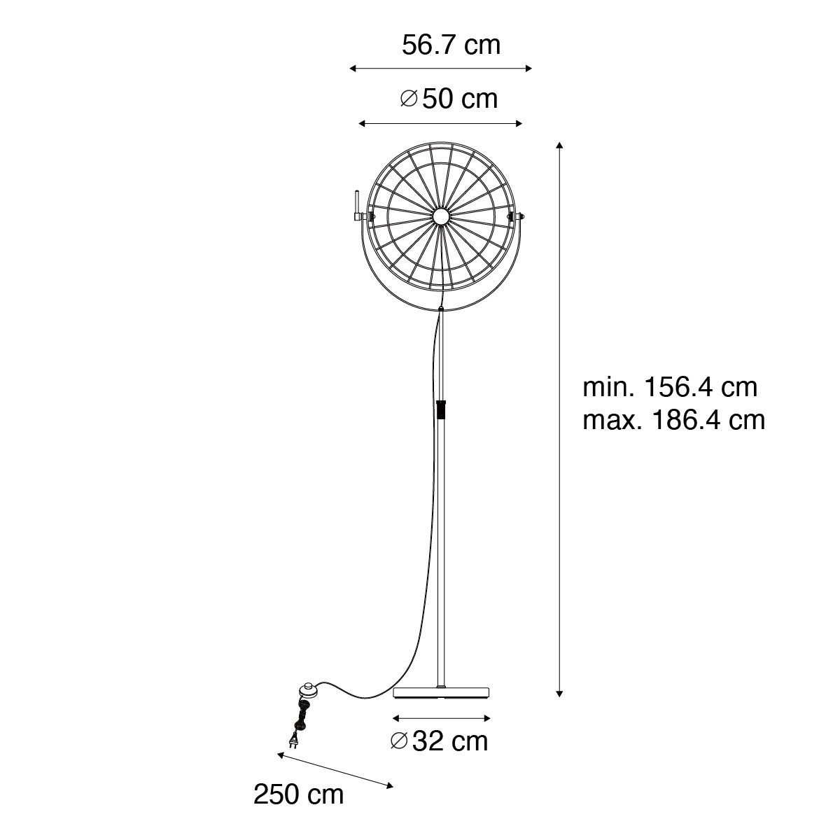 Industriële vloerlamp zwart 50 cm verstelbaar - Hanze