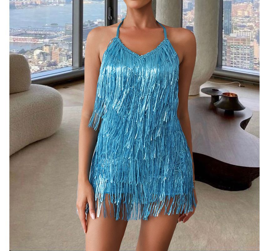 Kobeque - Halter-hals romper met franjes