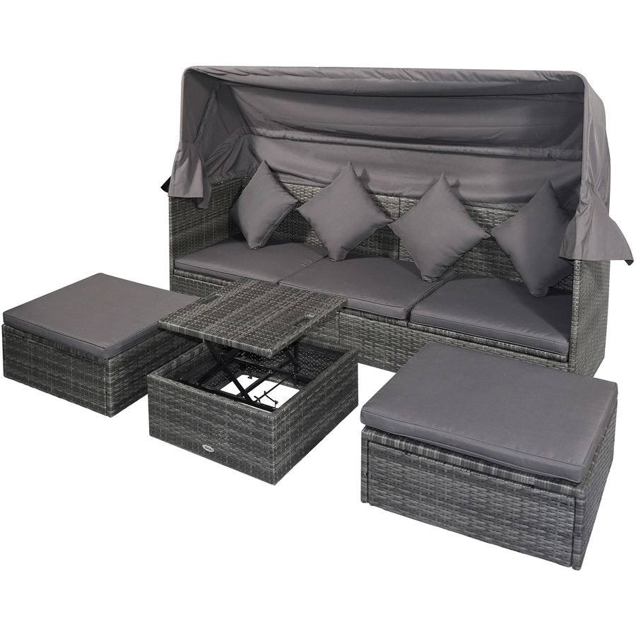 Outsunny 4-teilige Loungegruppe mit Sonnendach grau