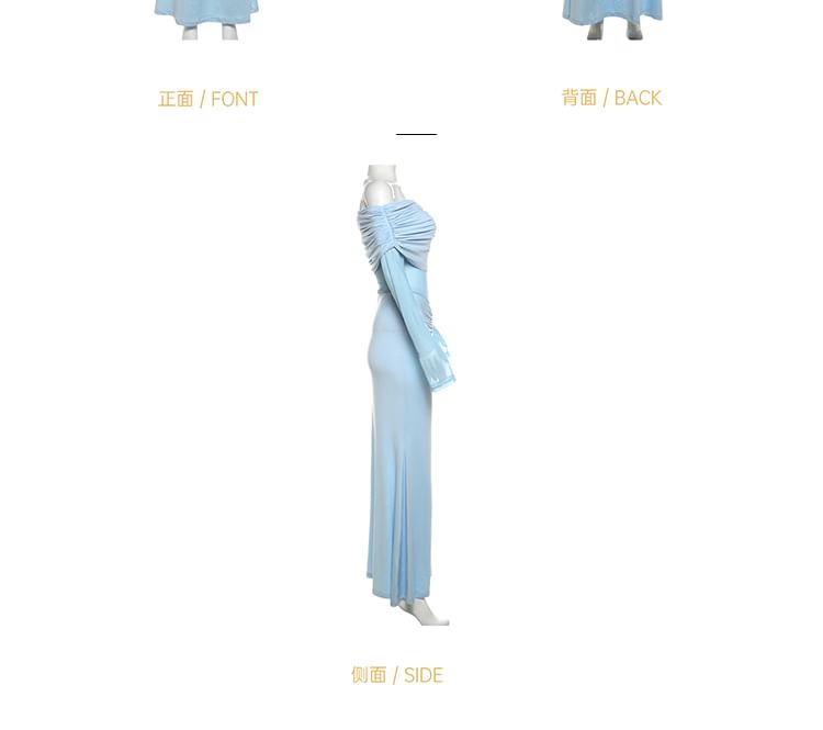 Bababy - Lange mouwen off-shoulder effen geplooide maxi-jurk