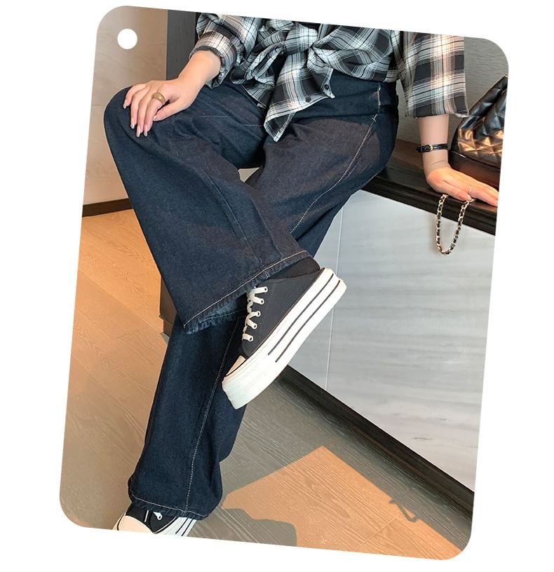 Tripoly - Plus Size High Rise Washed Wide Leg Jeans