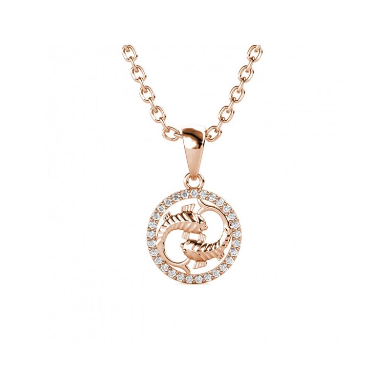 Pendentif Zodiaque Poisson - Or Rosé et Cristal