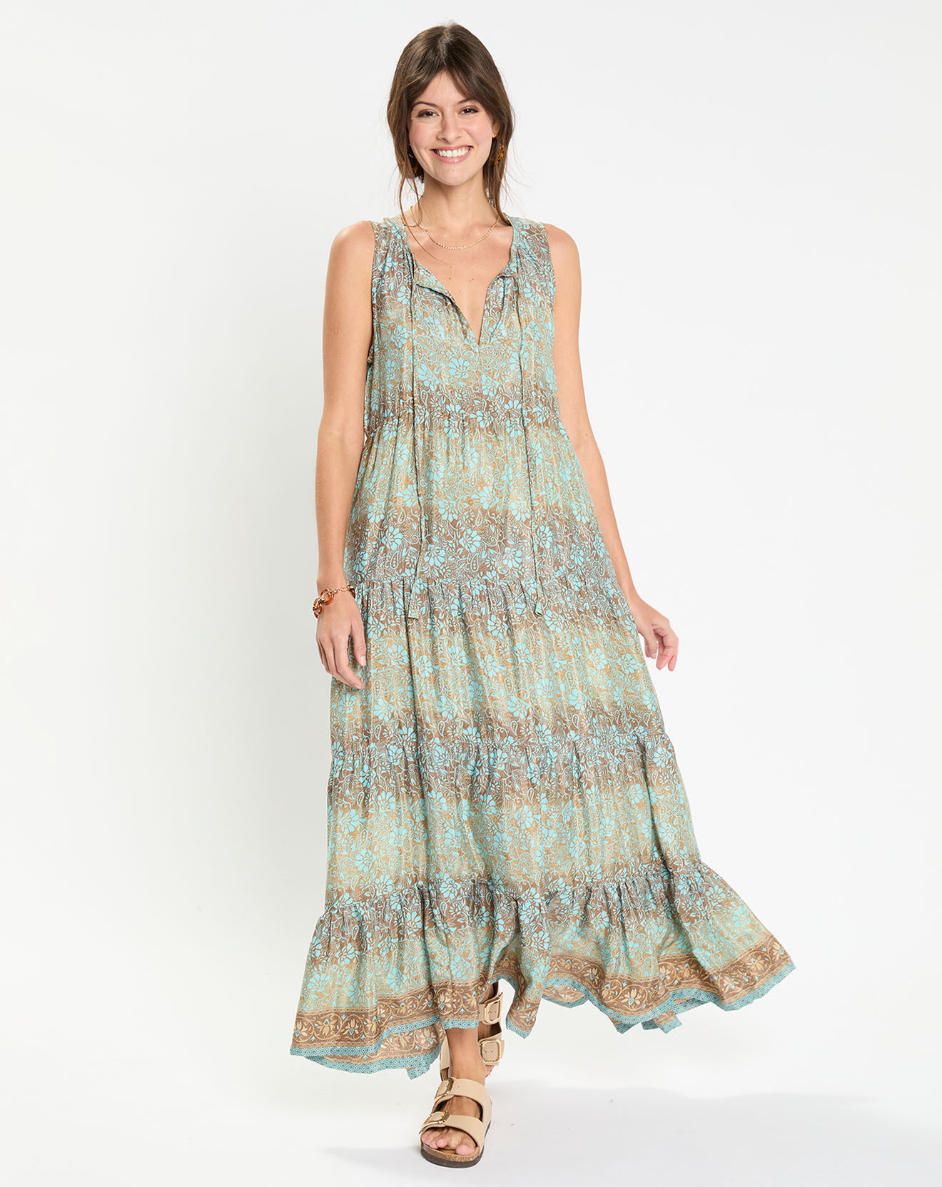 Lauren Vidal Robe en Soie mélangée Soon ciel/marron