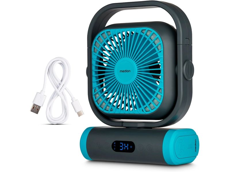 Medion USB-Ventilator E10 TF Blau/Grau Kompakter Power-Ventilator mit Akku