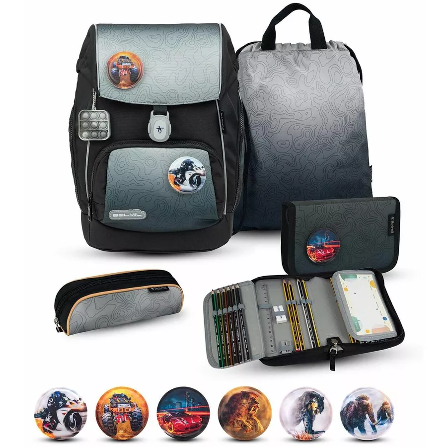 Belmil Schulranzen Premium Comfy Plus Set 5-teilig Black Grey
