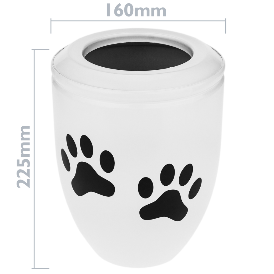 Urna para cinzas de cremação, lembrança funerária, recipiente de metal branco, 160x225 mm, design com pegada