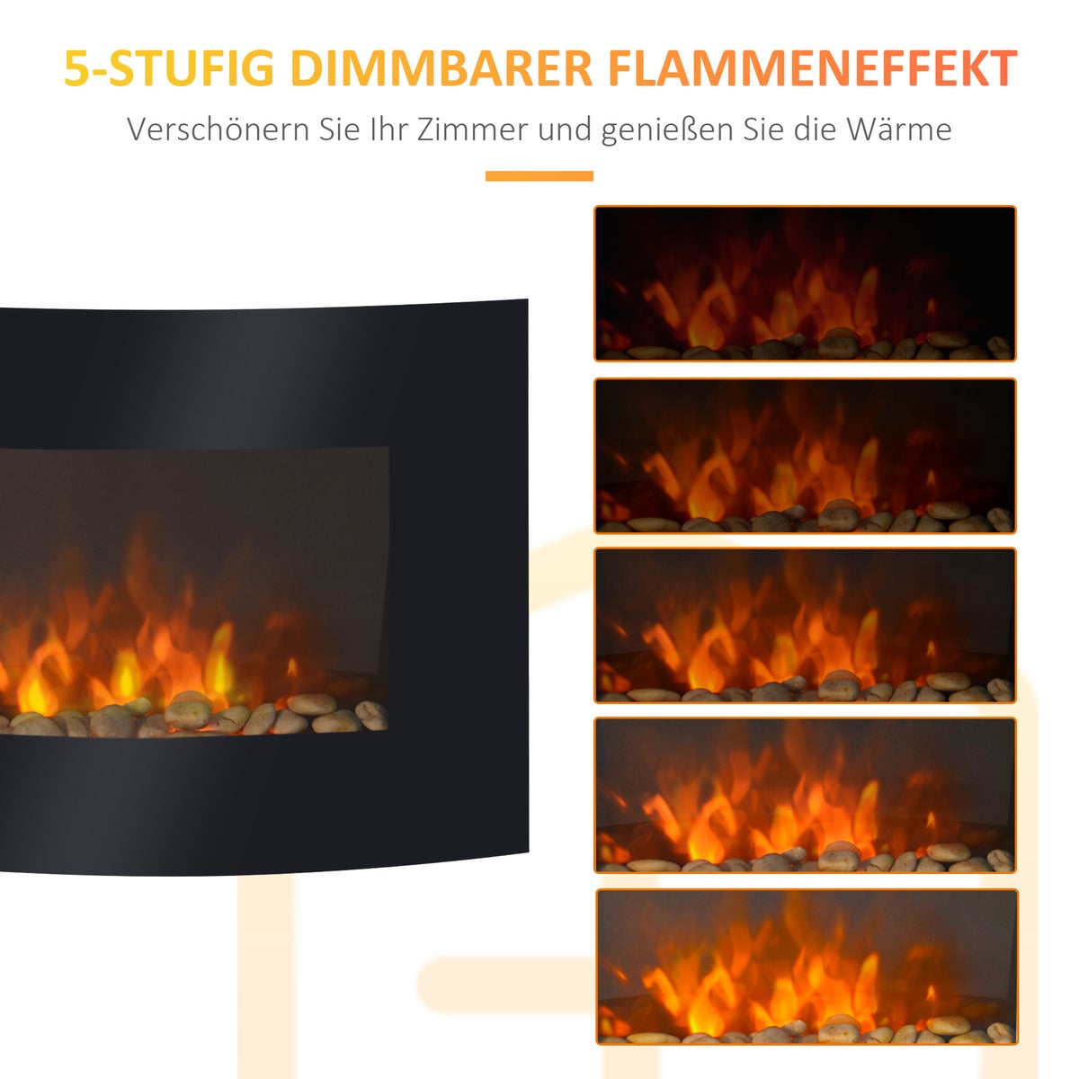 HOMCOM elektrische haard, 65 x 11,4 x 52 cm, metaal, veiligheidsglas, zwart