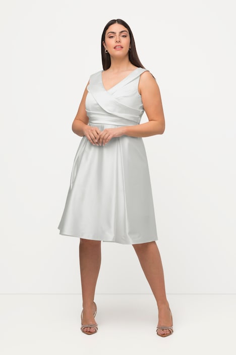 Abendkleid, A-Linie, drapiert, V-Ausschnitt, ärmellos