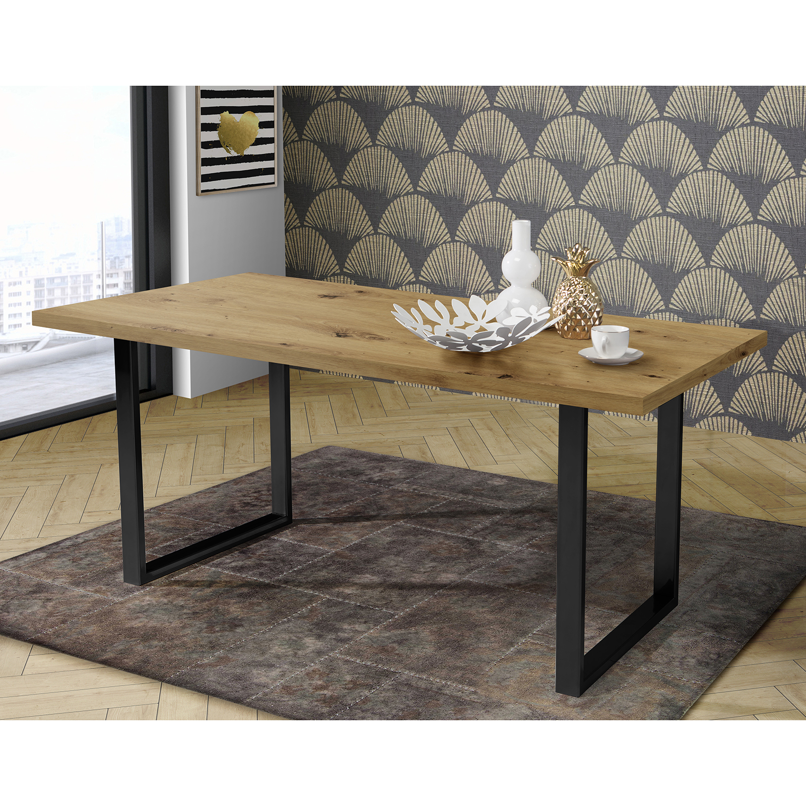 Esstisch - Artisan Eiche - schwarz - 140x90 cm