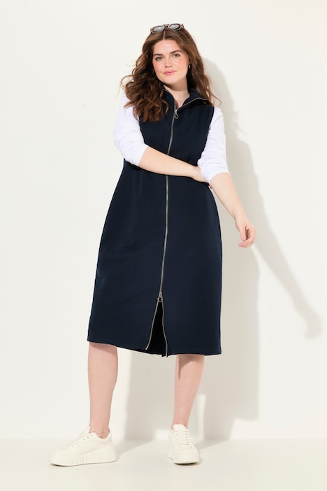 Sweat-Midikleid, Stehkragen, ärmellos, Biobaumwolle