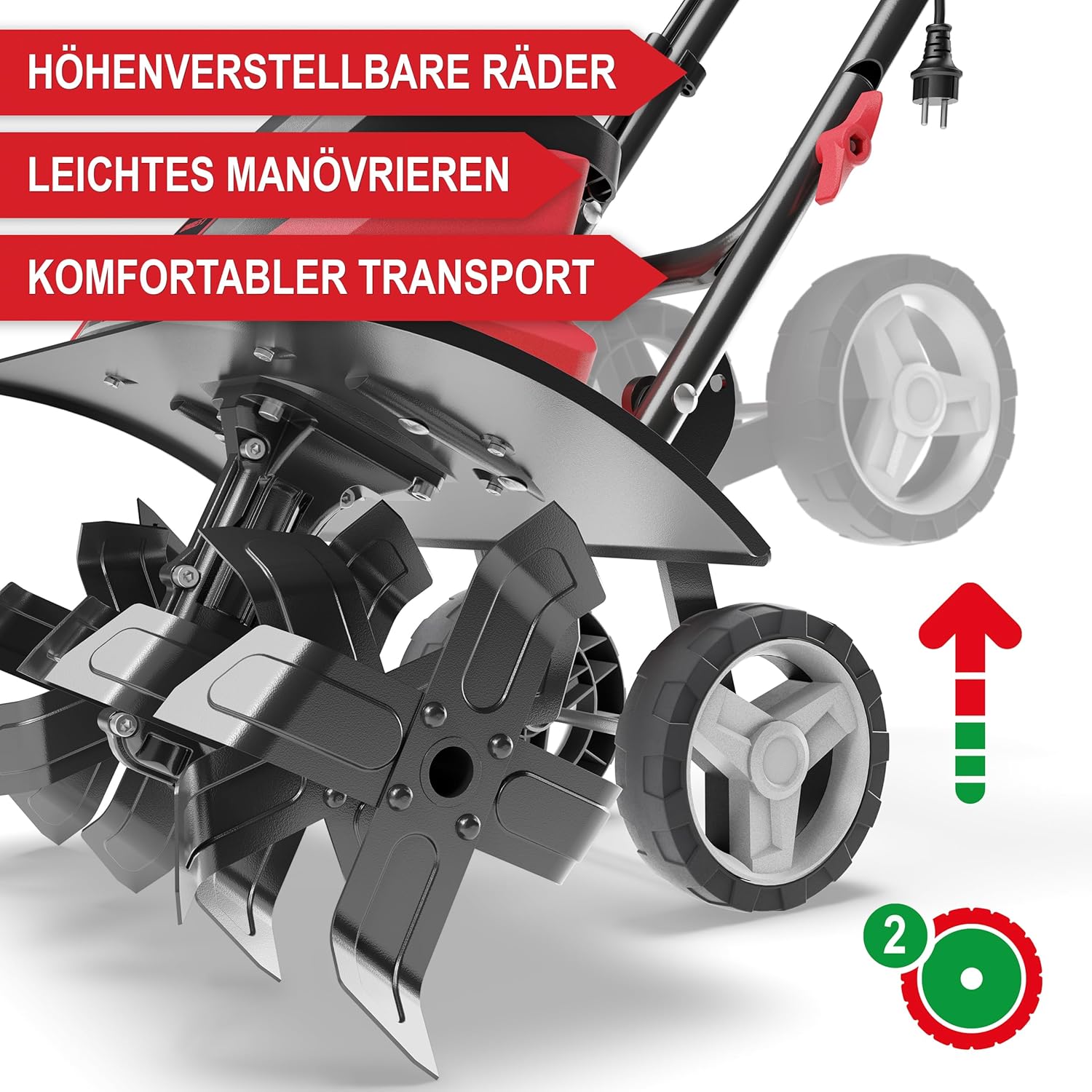 Elektro Gartenfräse – 45 cm Arbeitsbreite – 1500 Watt Motor – 24 Messer – elektrische Bodenhacke Motorhacke – Gartenhacke – Kultivator – zum umgraben und auflockern vom Boden