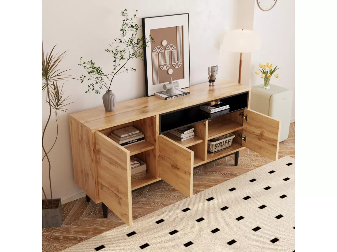 Buffet en bois avec trois portes et étagères 160 x 35 x 76 cm - Armoire TV design peu encombrant robuste et fiable