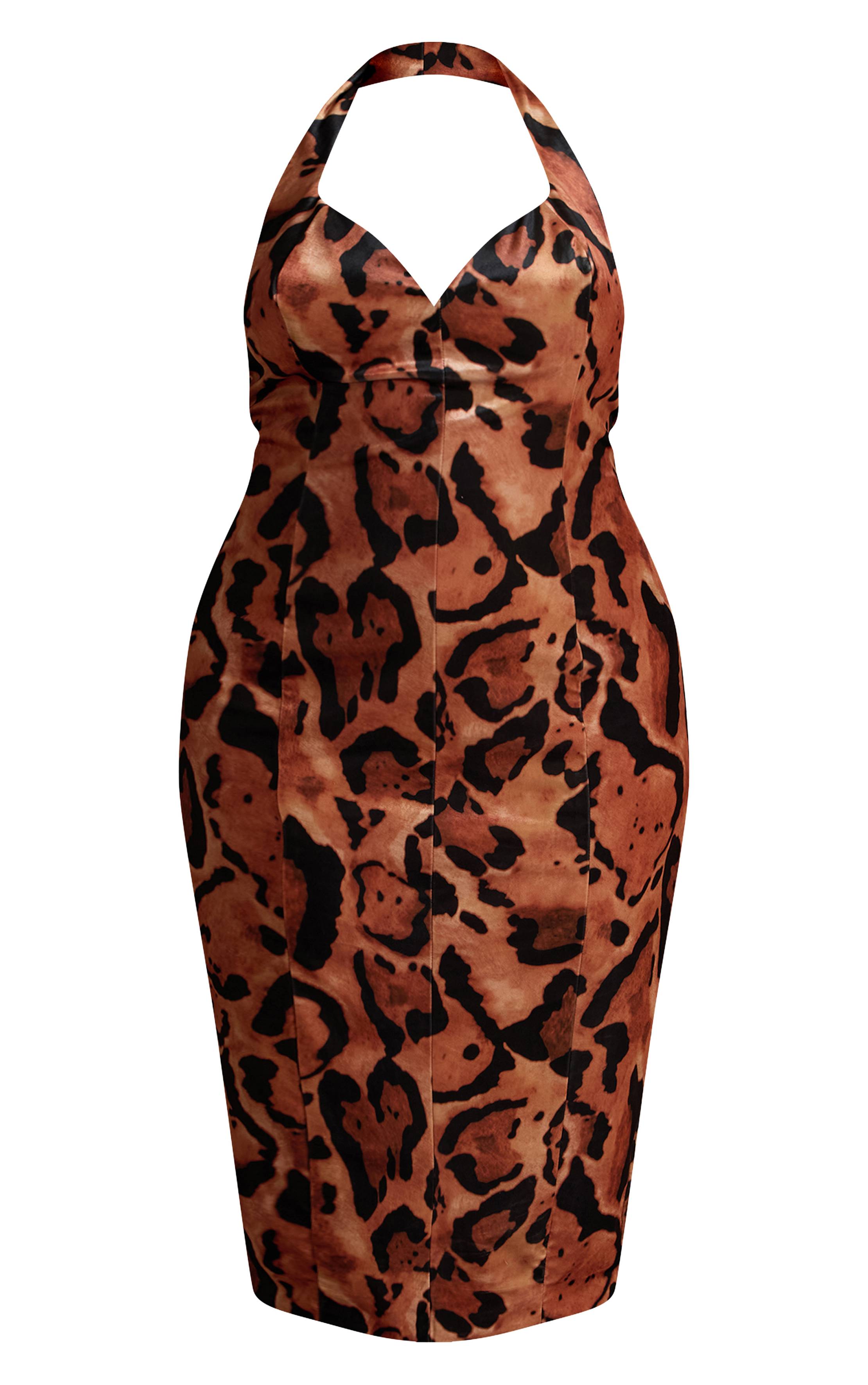 Multicolore Robe Mi-longue À Col Licou En Velours Imprimé Léopard Plt Label Plus