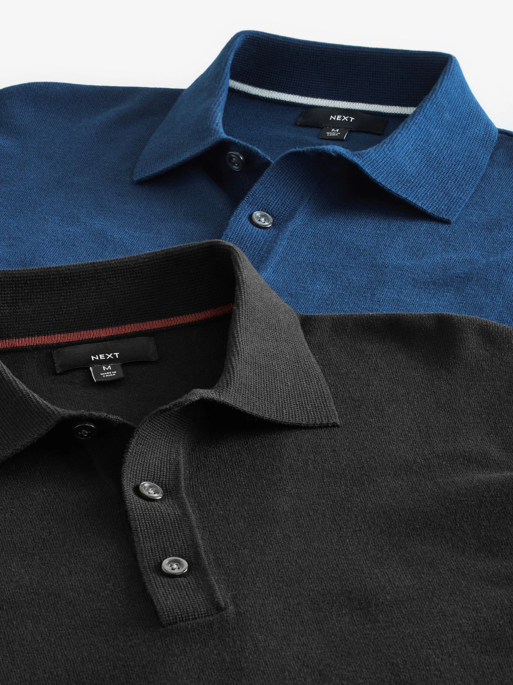 Zwart/marineblauw - Gebreide poloshirts met lange mouwen 2 -pack