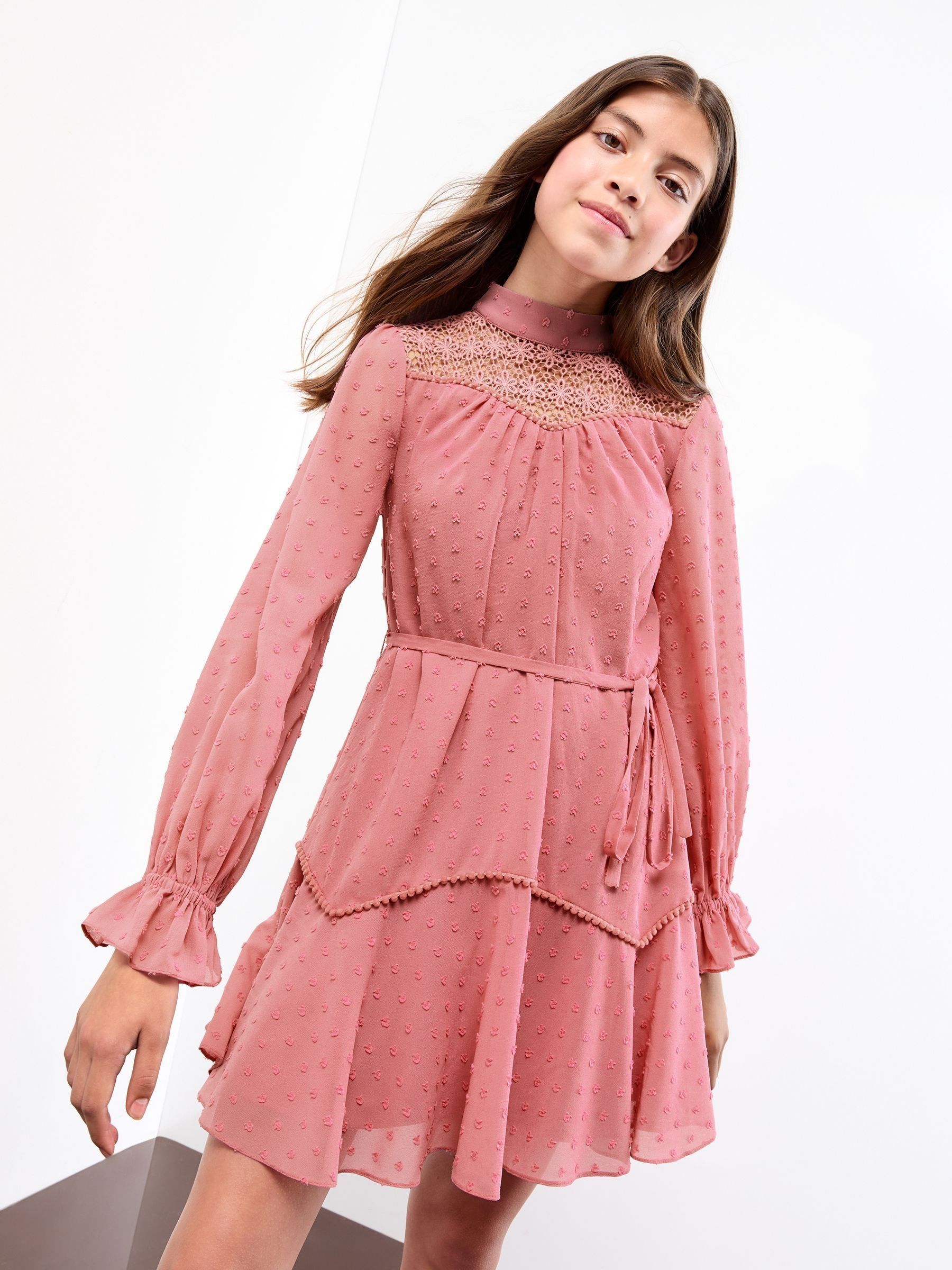 Lipsy Long Sleeve Lace Yoke Dress (5-16yrs)