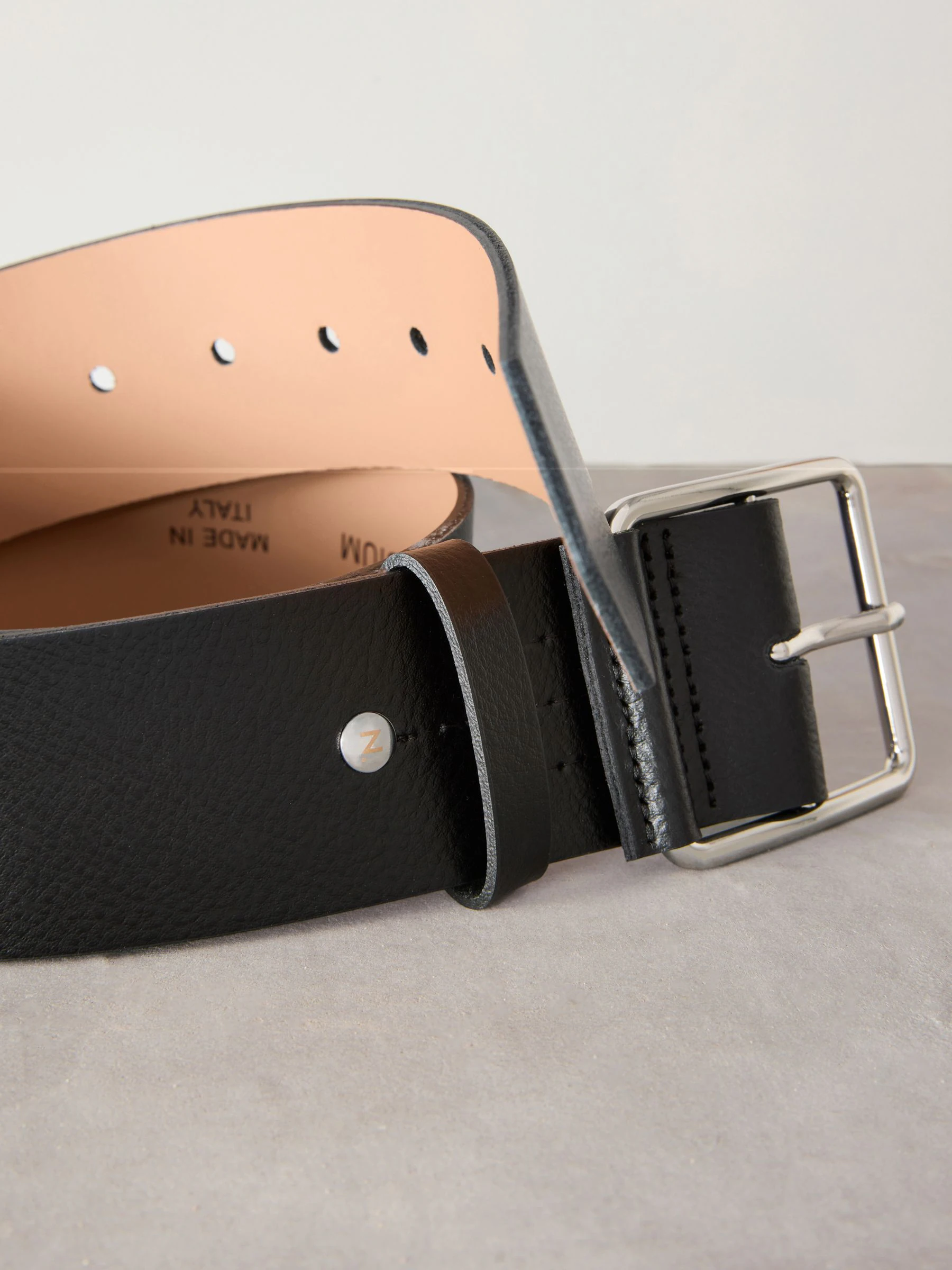 Zwart - N. Premium brede leren riem, Made in Italy