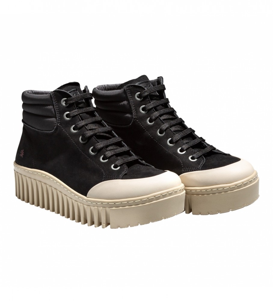 Botas de cano curto em couro sintético, modelo 1532, pretas - altura da plataforma: 6 cm -