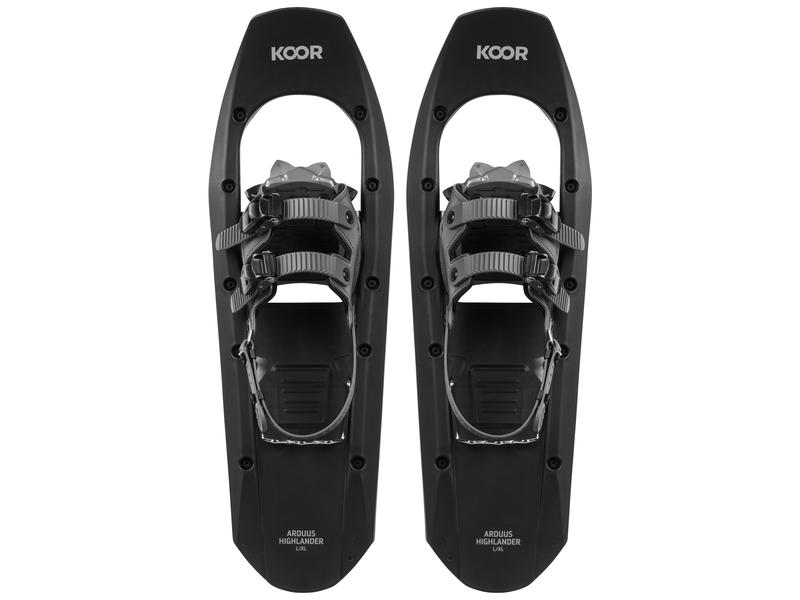 KOOR Schneeschuh Arduus Highlander L/XL Schwarz Steigeisen und Fersenplatte aus Aluminium für jedes Gelände