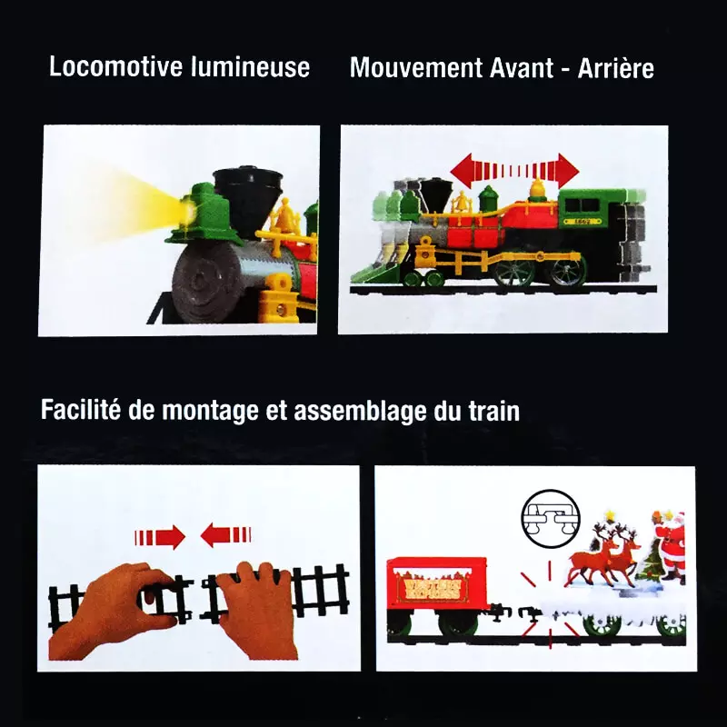 Train électrique, lumineux et musical (290 cm) Santa vert
