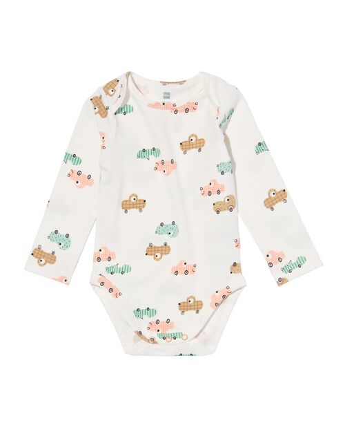 body coton bio extensible gaufré avec voitures blanc cassé