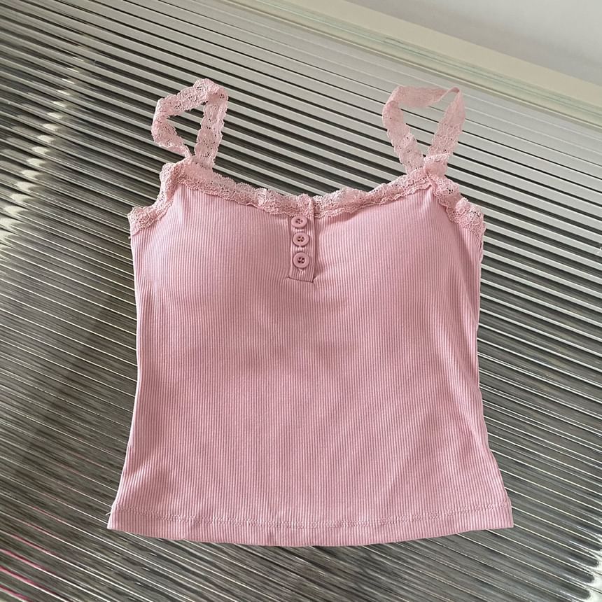 NENE - Henley gewatteerde camisole met effen kant