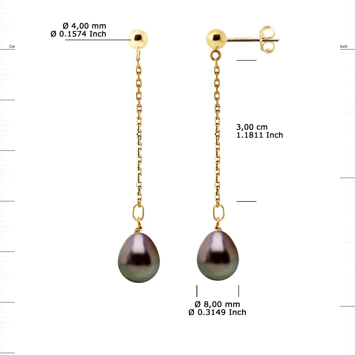 STELLA - Boucles d'Oreilles Perles de Tahiti 8-9 mm Or Jaune
