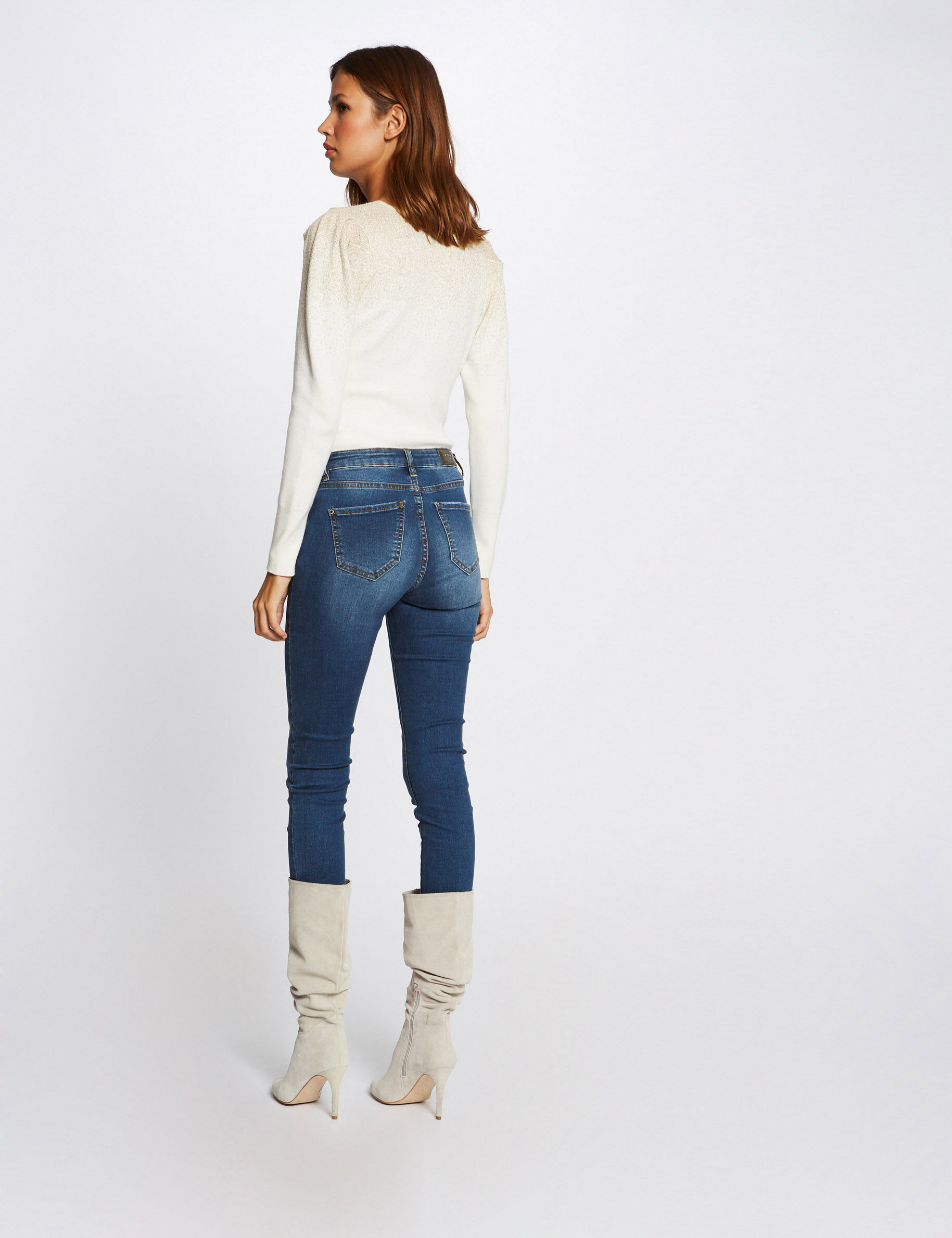 Pull manches longues avec paillettes ivoire femme - ivoire