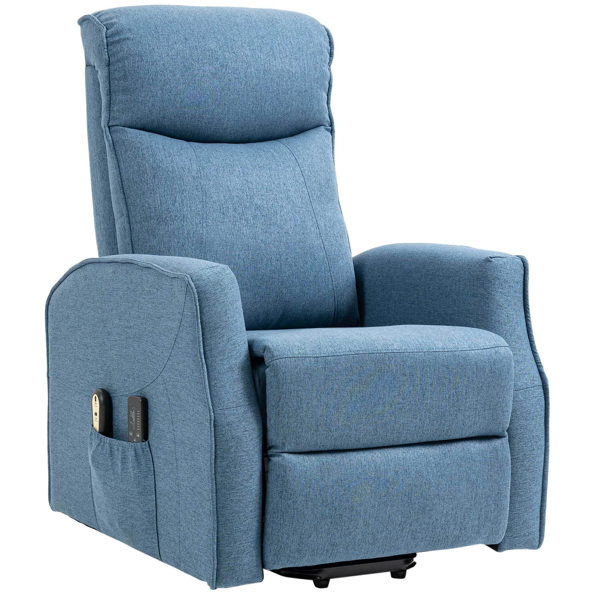 HOMCOM Funktionssessel mit Massagefunktion und Aufstehhilfe blau 74,5L x 87,5B x 110H cm