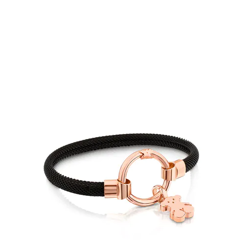 Pulseira média com banho de ouro rosa 18k sobre aço prateado e IP preto.