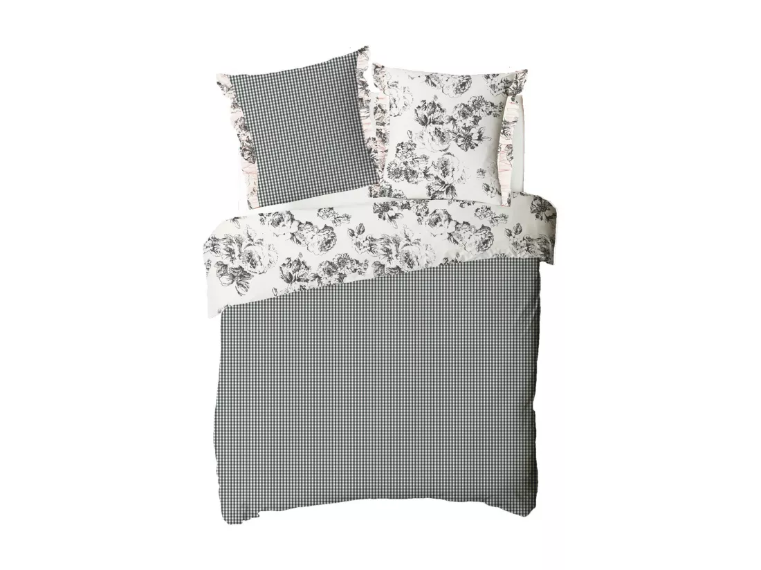 Parure de lit 2 personnes en coton 57 fils imprimé ecru 260x240cm