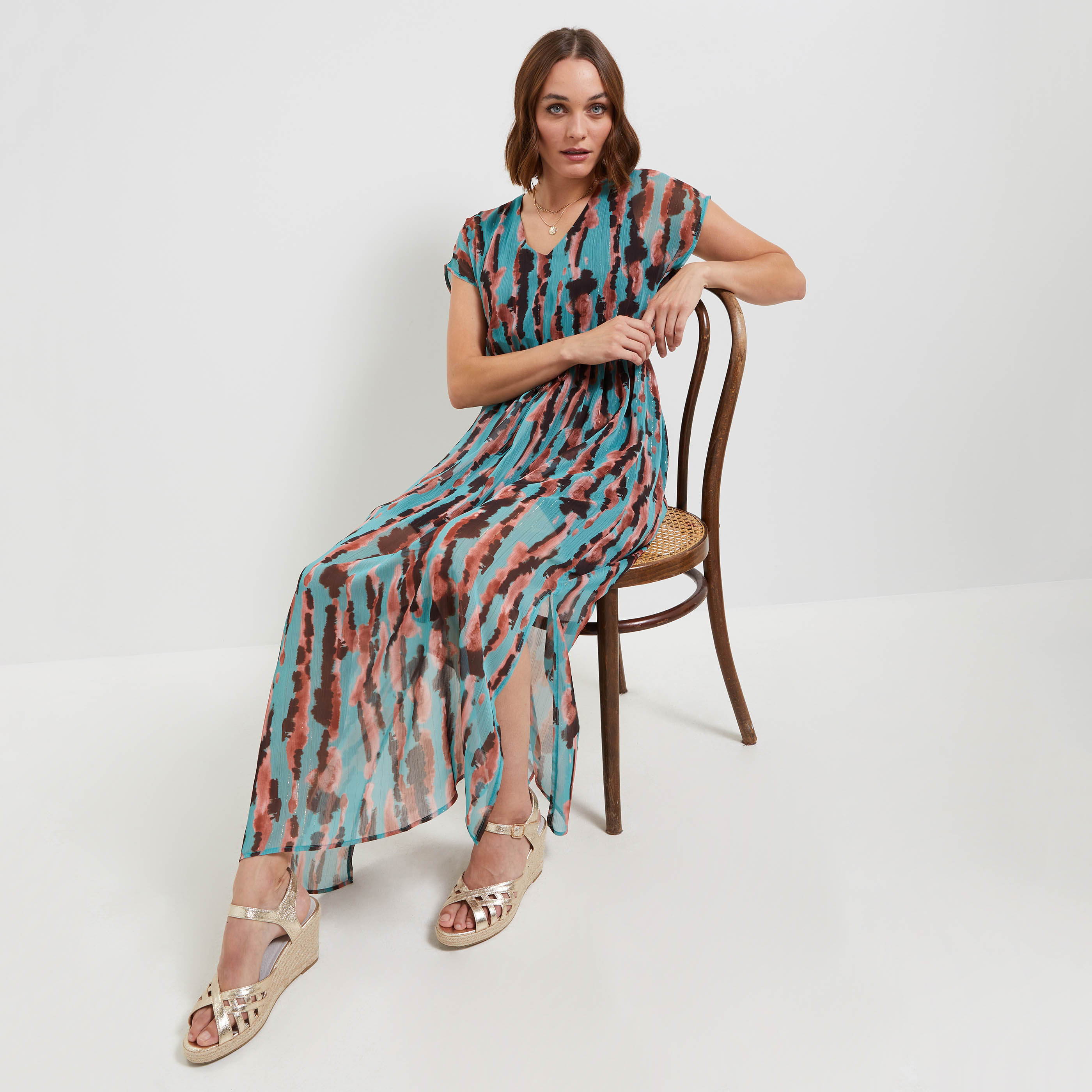 Robe longue imprimée femme - BLEU CLAIR