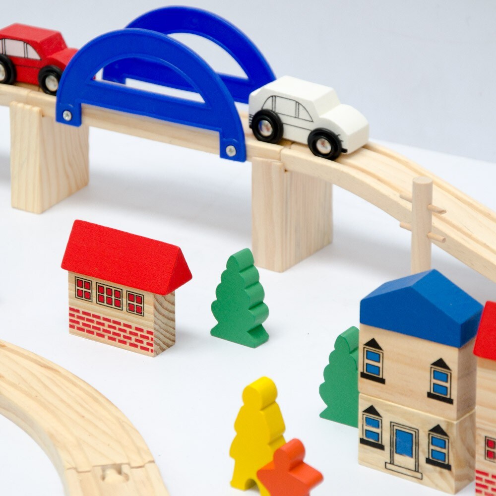 130 Teile XXL Holzeisenbahn Set - 5m Schienen - Holz Eisenbahn Kinder Spielzeug