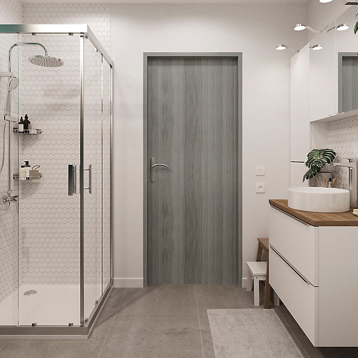 Bloc-porte Alpille effet bois gris H.204 x l.73 cm, réversible