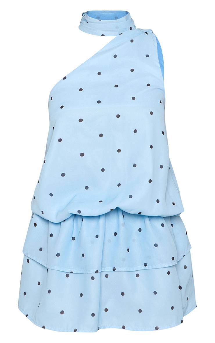 Bleu Layette Robe Courte Droite À Volants Avec Détail Foulard En Mousseline À Pois Petite Taille