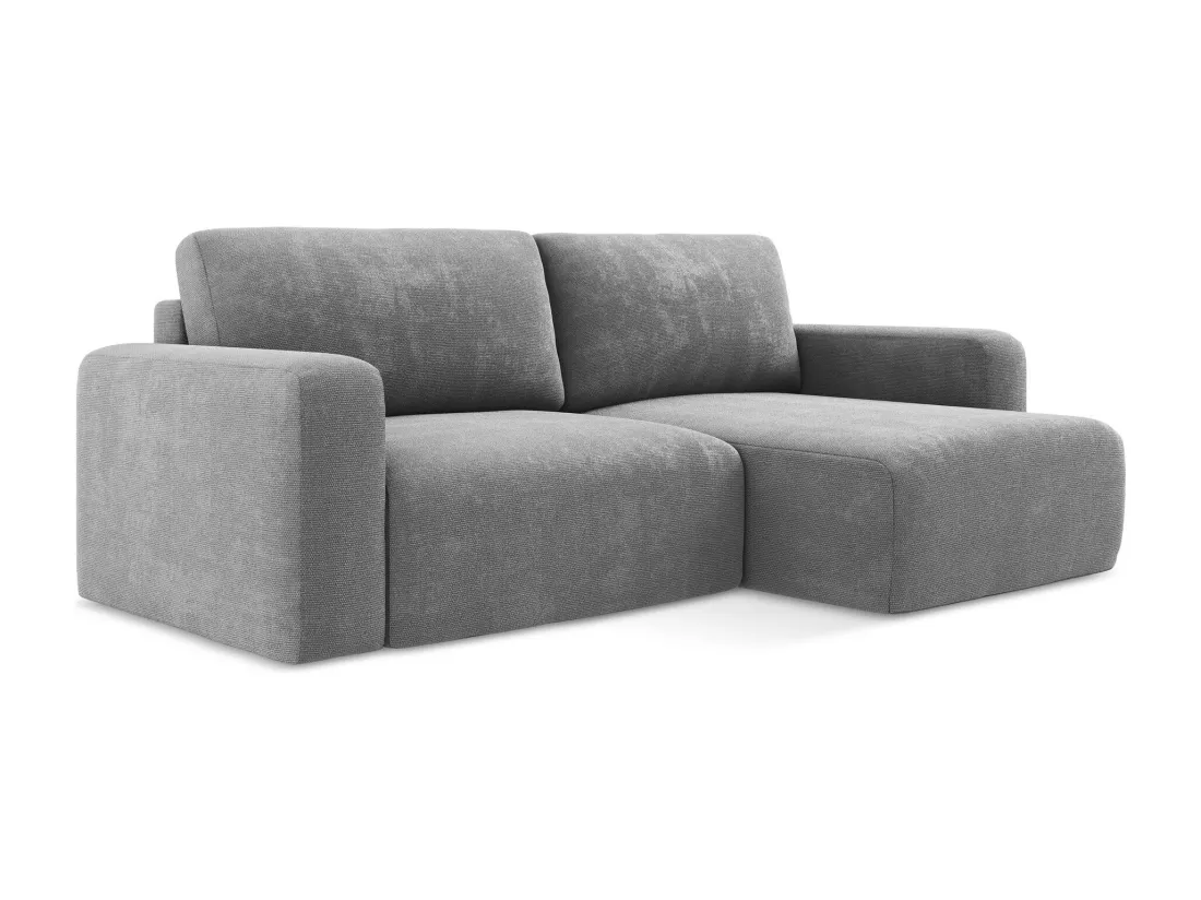 Canapé d’angle 3 places droit convertible en Chenille - gris - KONA