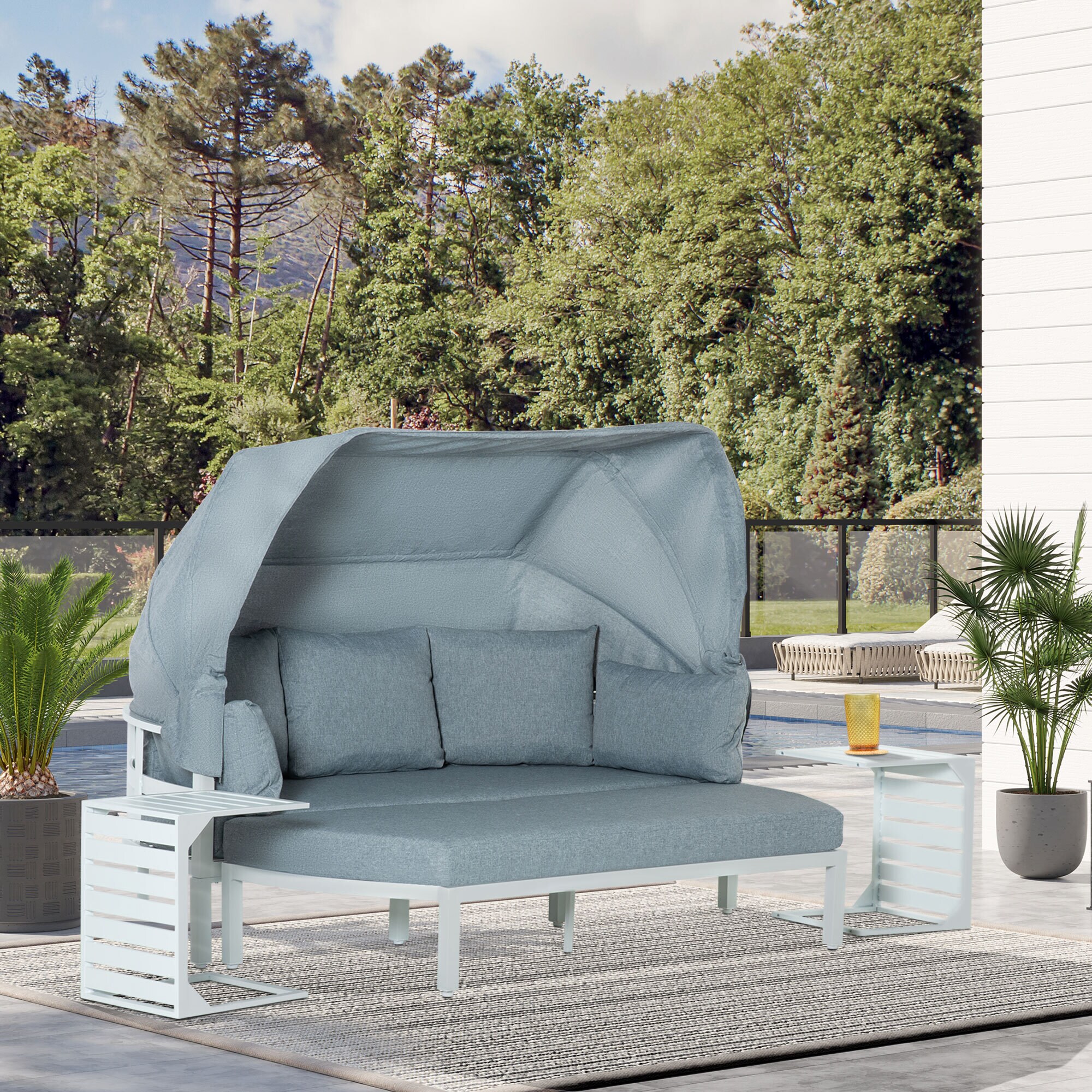 Outsunny Gartenmöbel Set mit Vordach grau 190/132B x 83T x 73/62H cm