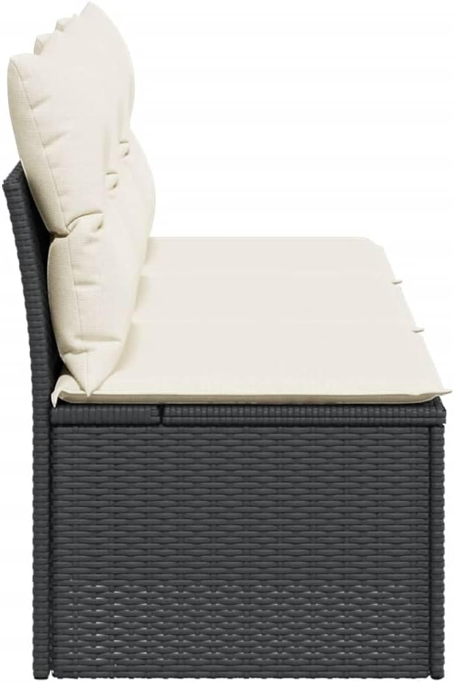 vidaXL Gartensofa mit Kissen 3-Sitzer, Sofa mit Staufach unter Sitzfläche, Terrassensofa mit abnehmbarem waschbarem Bezug, Gartenmöbel Terrassenmöbel, Schwarz Poly Rattan
