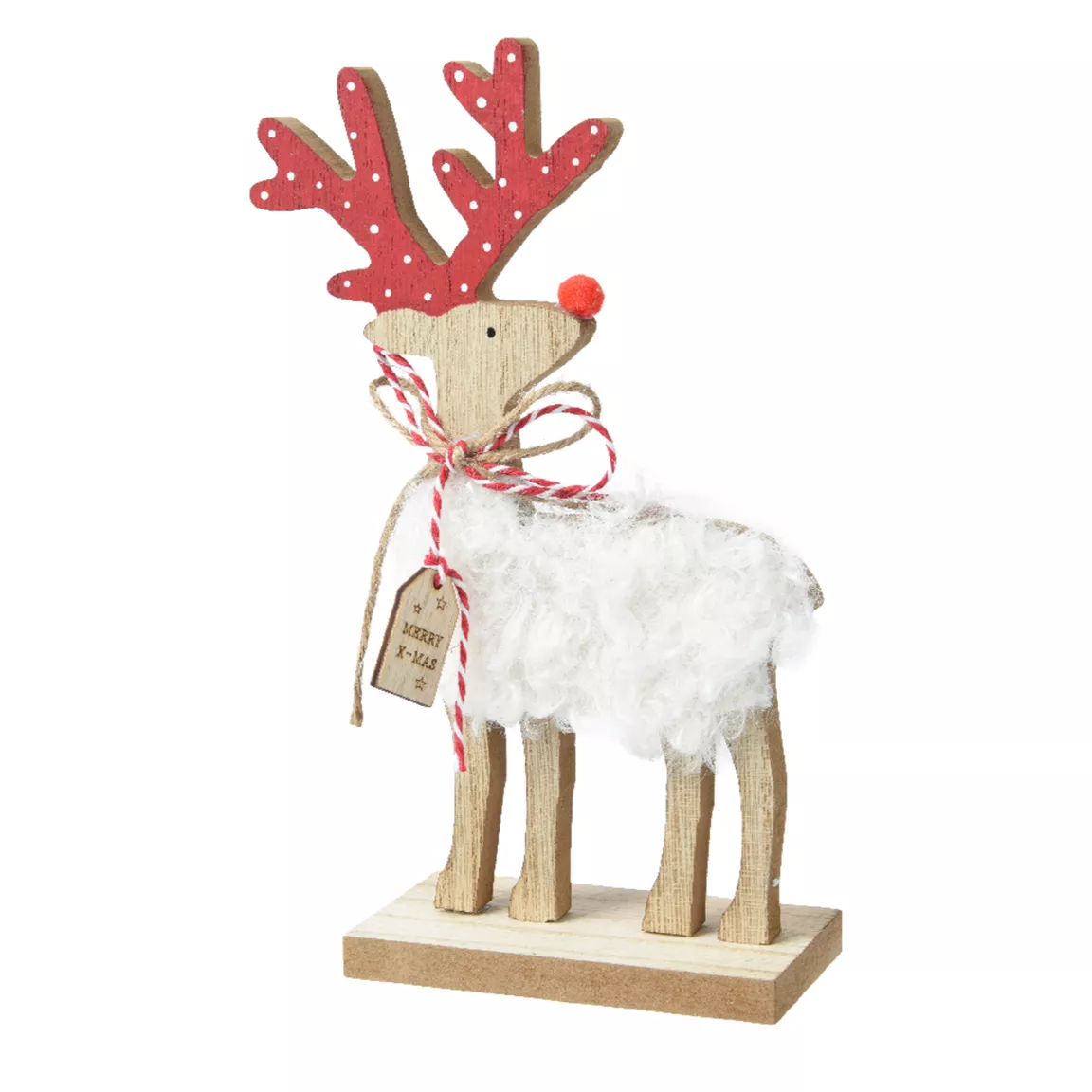 Renne de Noël (H19 cm) Teddy en Fourrure et bois Rouge