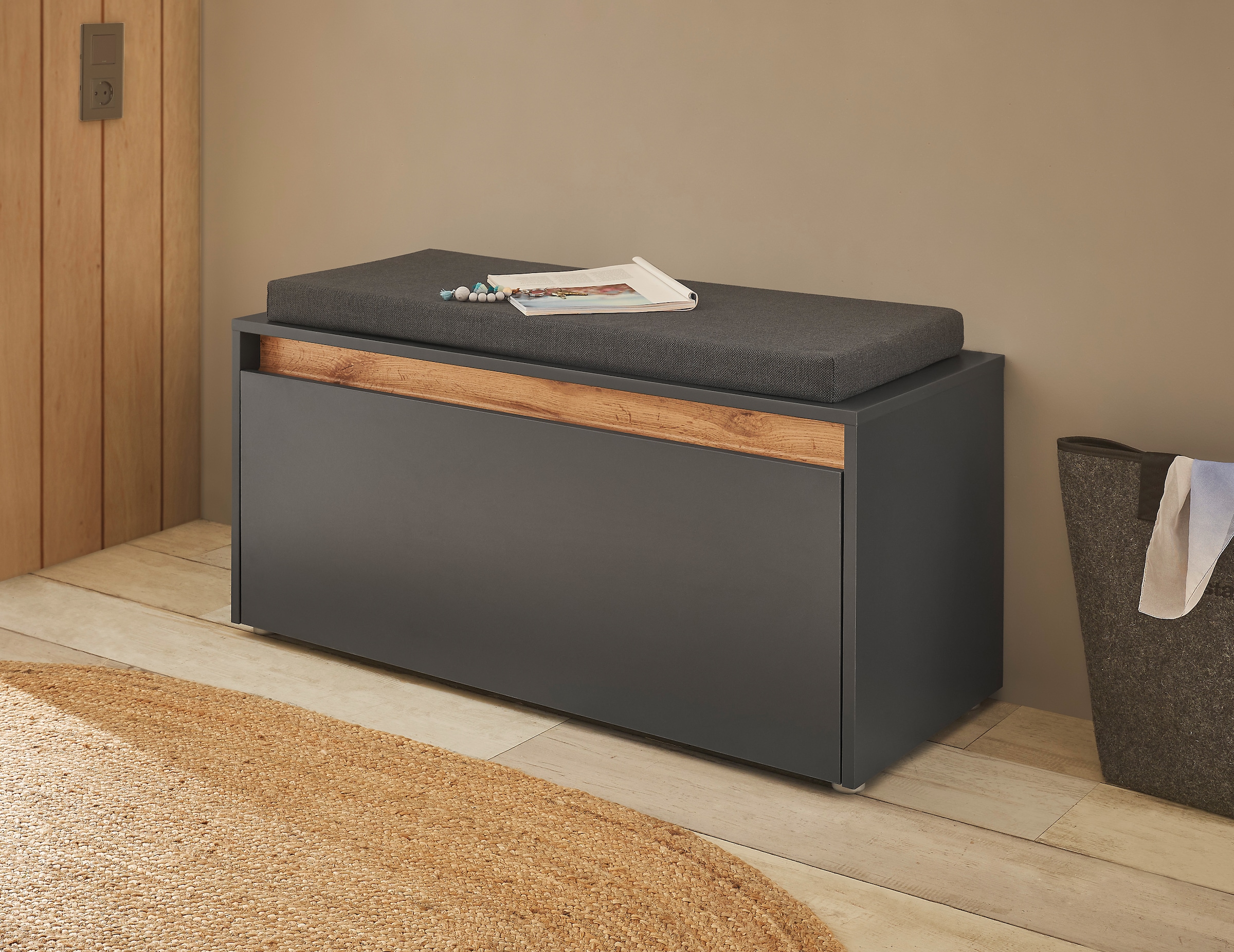 INOSIGN Polsterbank »GiRON/CiTY, Garderobenbank mit Klappe, Sitzbank in vier Farben« 2 Stk. tlg. viel Stauraum, Platz für ca. 8 Paar Schuhe, 100 cm breit