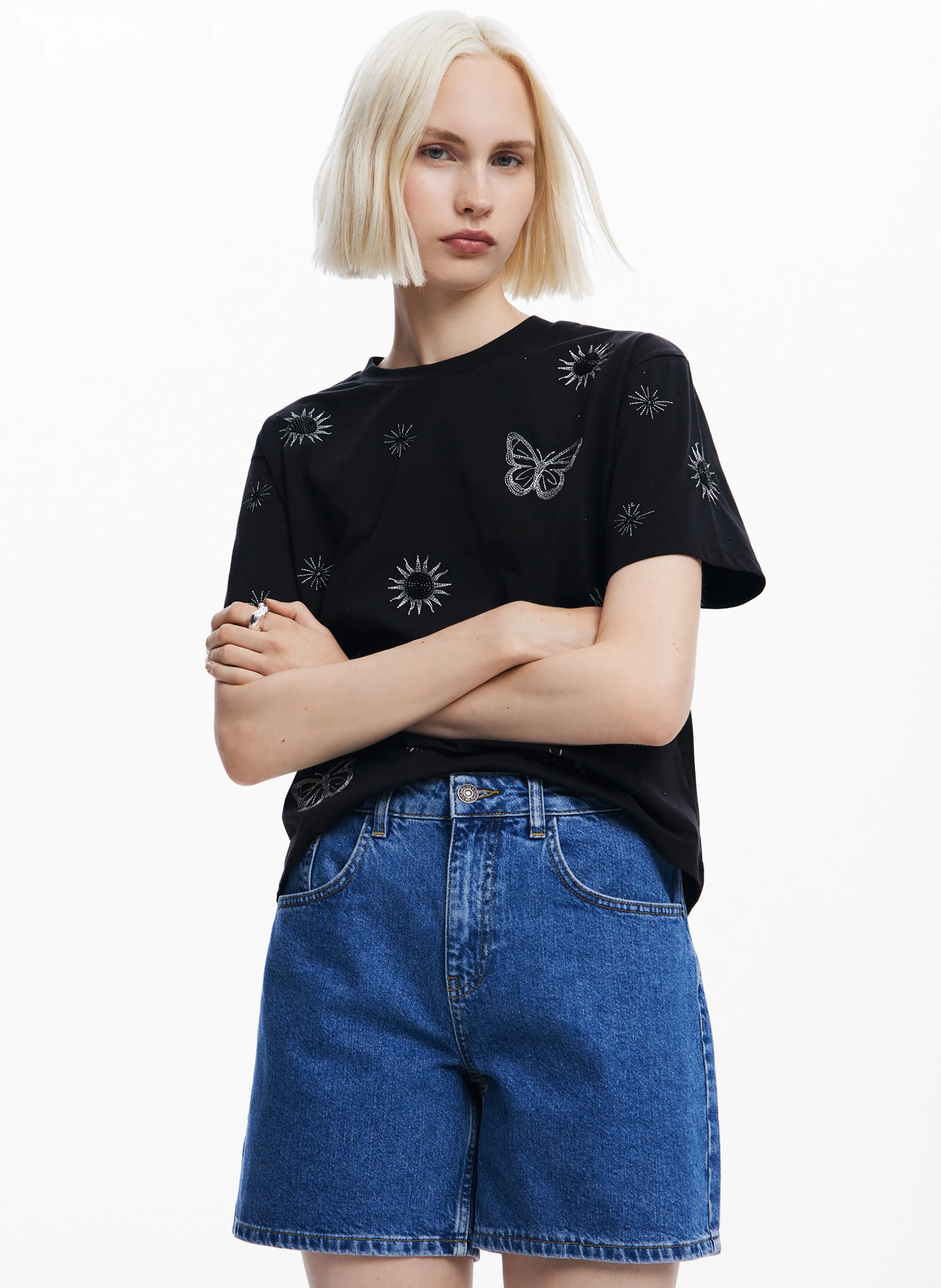 Tee-shirt col rond en coton | Noir