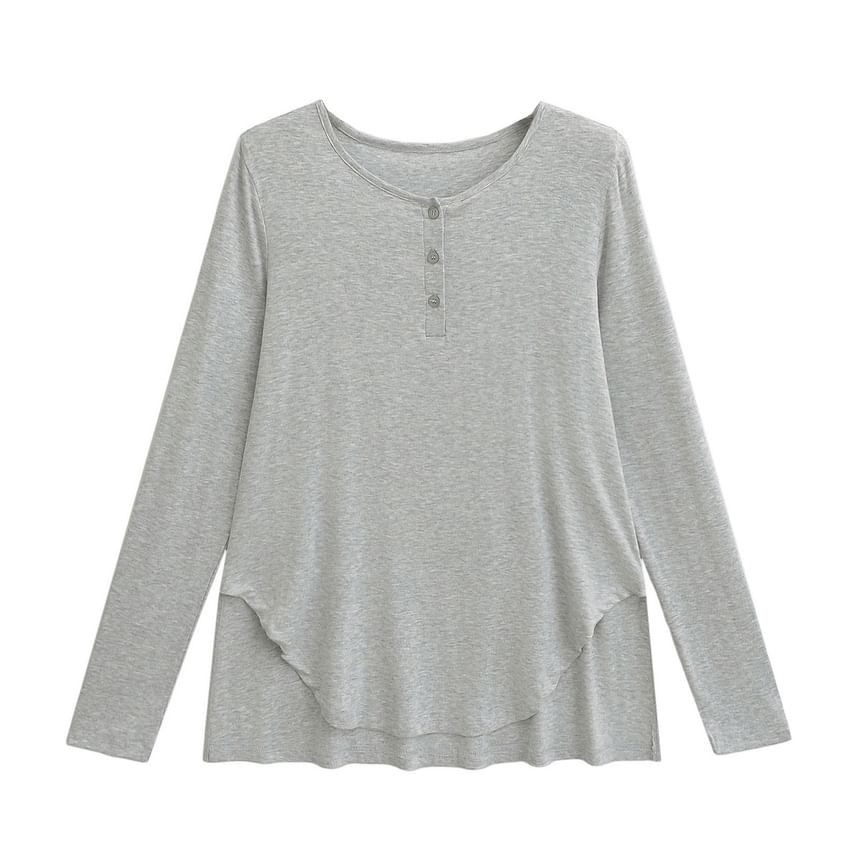 Asiris - Effen Henley T-shirt met lange mouwen