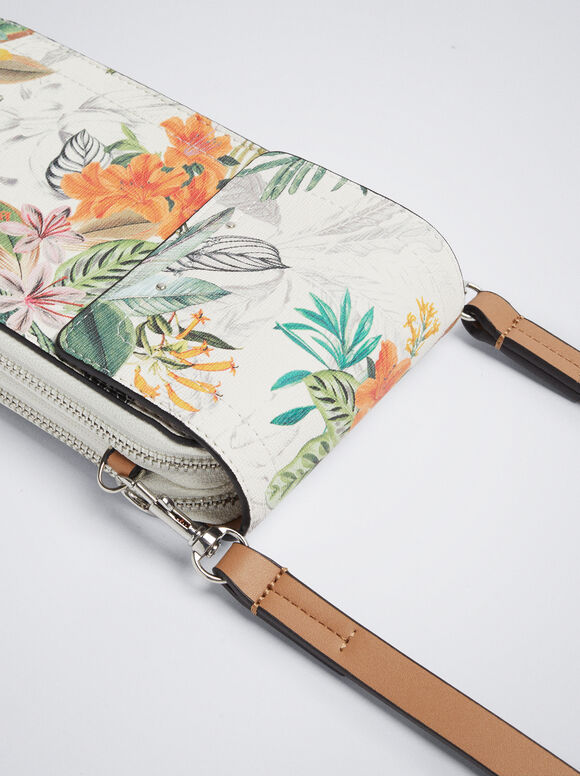 Bolsa para celular com estampa floral - Laranja