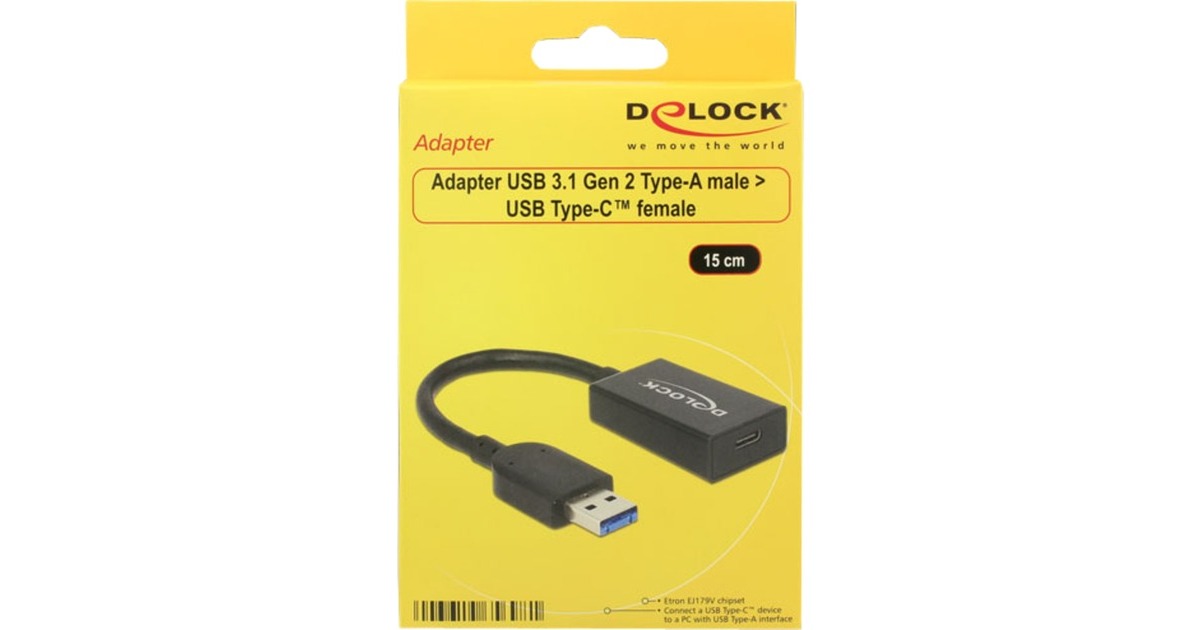 DeLOCKConverter USB-A 3.1 > USB-C adapter  (Zwart, 0,15 meter)