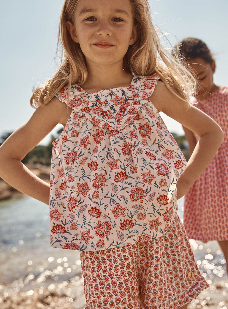 Blouse nude à imprimé fleuri