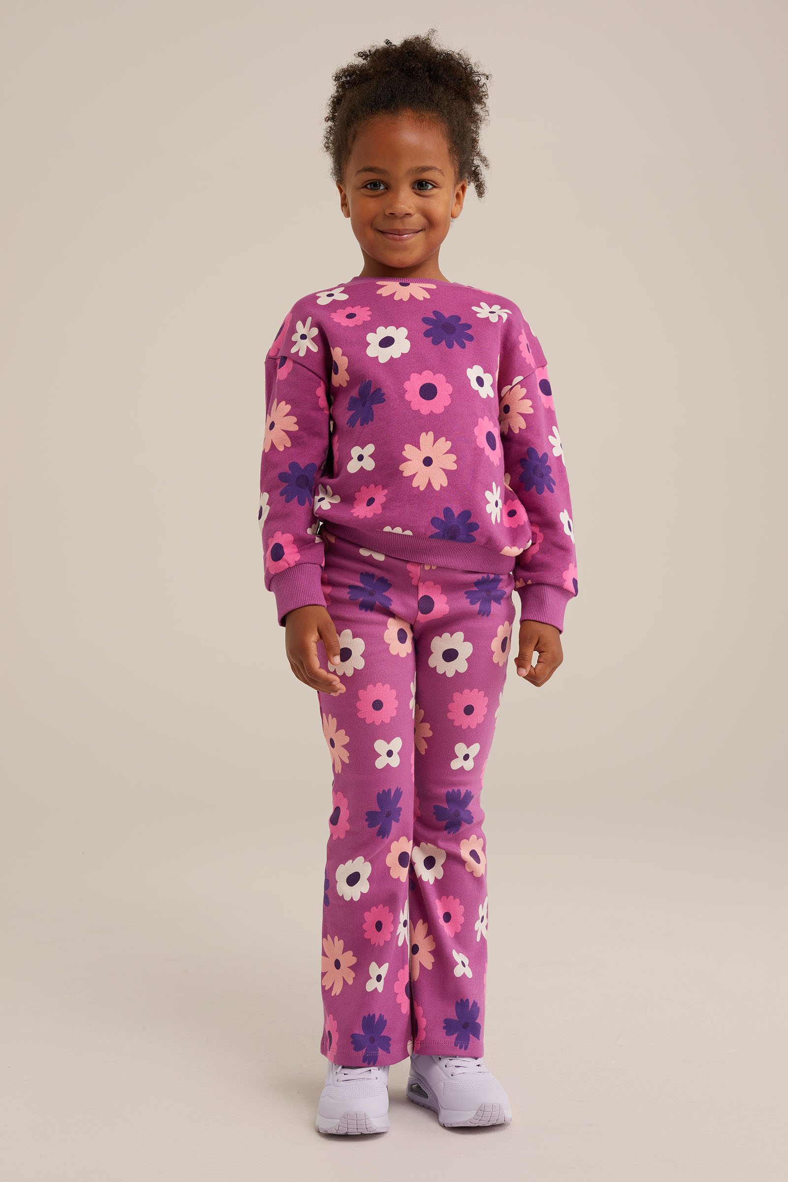 Meisjes flared legging met dessin WE Fashion Donkerpaars